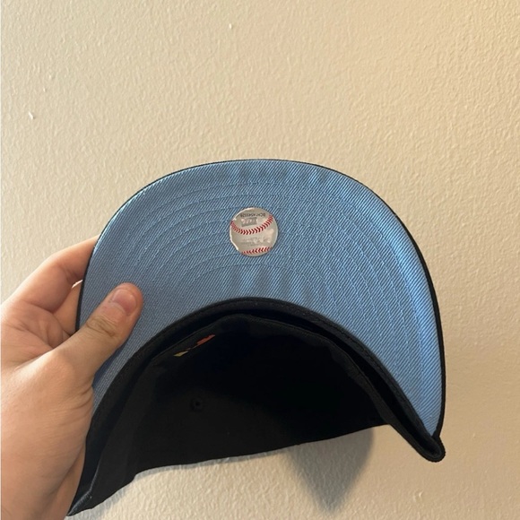 New Era Chicago Cubs 59FIFTY Fitted Hat Black Baby Blue UV 1990 ASG Patch 7 1/8 - Picture 6 of 7